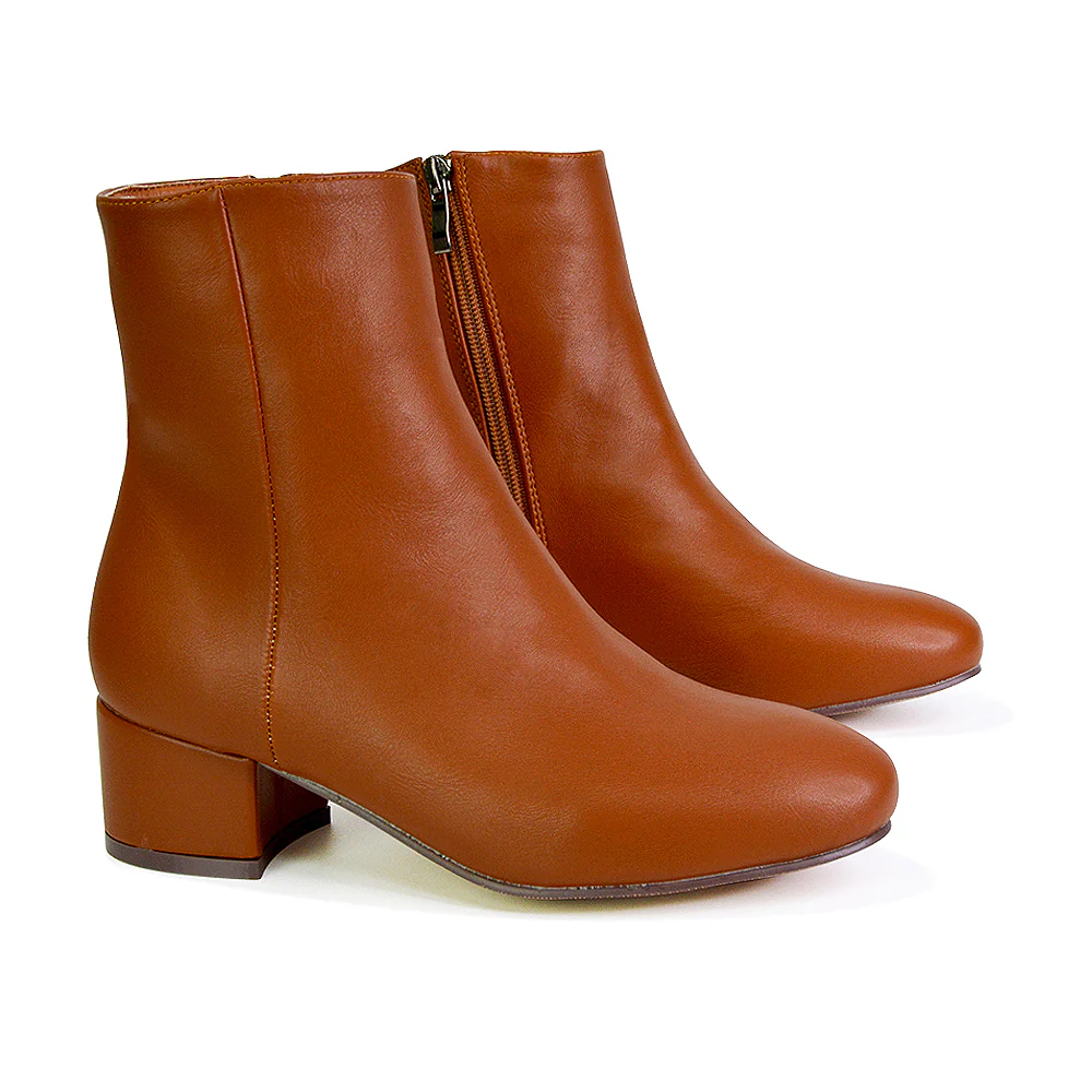 Nolan Winter Mid Block High Heel Ankle Boots With Inside Zip in Black Synthetic Leather - Image 43