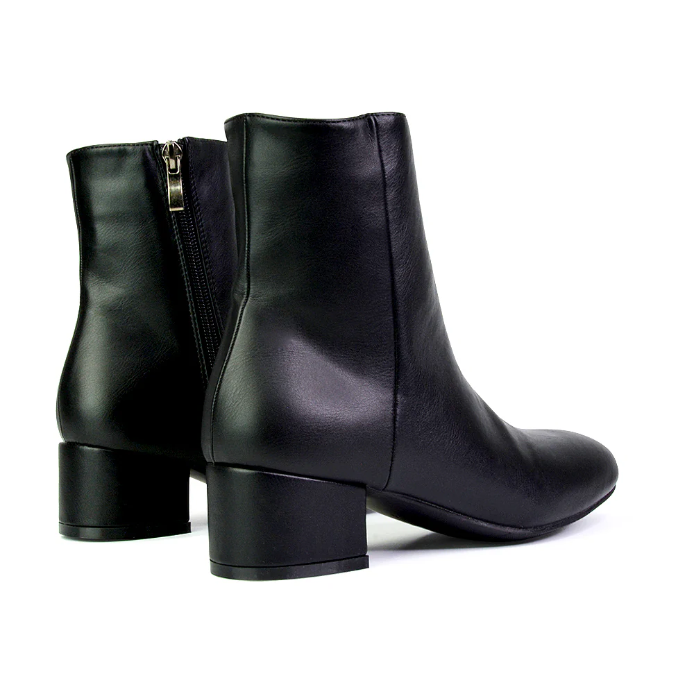 Nolan Winter Mid Block High Heel Ankle Boots With Inside Zip in Tan Synthetic Leather - Image 16