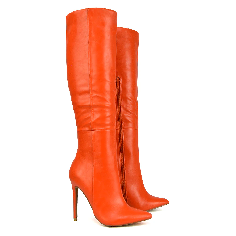 Nora Pointed Toe Zip Fastening Knee High Stiletto High Heel Long Boots in Taupe - Image 154