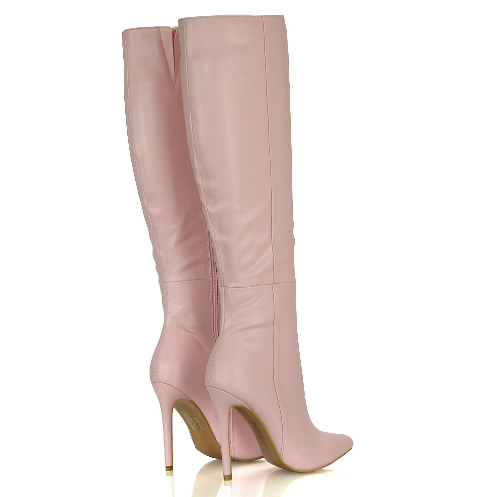 Nora Pointed Toe Zip Fastening Knee High Stiletto High Heel Long Boots in Taupe - Image 163