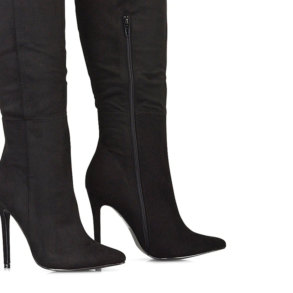 Nora Pointed Toe Zip Fastening Knee High Stiletto High Heel Long Boots in Taupe - Image 210