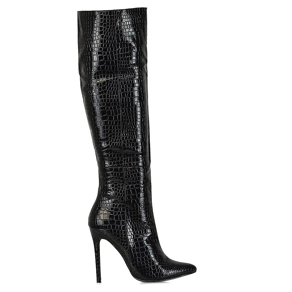 Nora Pointed Toe Zip Fastening Knee High Stiletto High Heel Long Boots in Taupe - Image 239