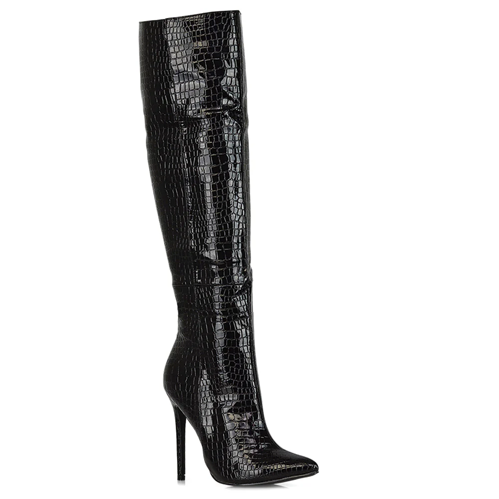 Nora Pointed Toe Zip Fastening Knee High Stiletto High Heel Long Boots in Taupe - Image 248