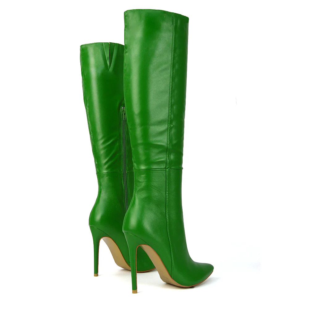 Nora Pointed Toe Zip Fastening Knee High Stiletto High Heel Long Boots in Taupe - Image 67