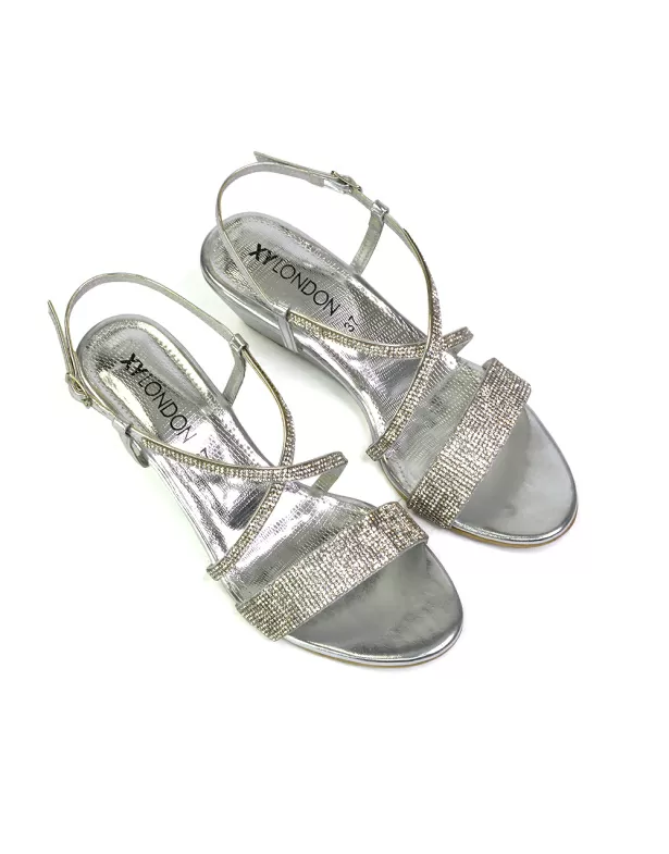 Ocean Sparkly Gem Crystal Diamante Ankle Strap Wedge Heel Sandals in Gold - Image 5