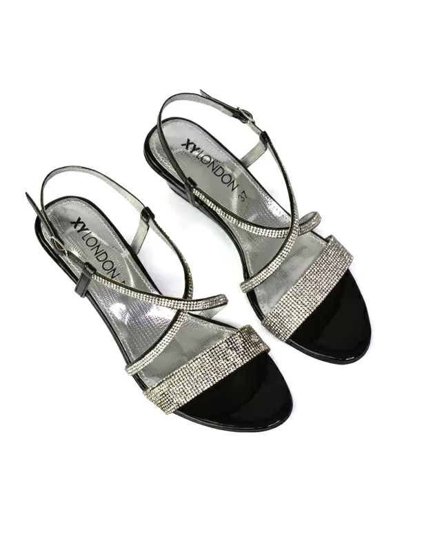 Ocean Sparkly Gem Crystal Diamante Ankle Strap Wedge Heel Sandals in Gold - Image 6