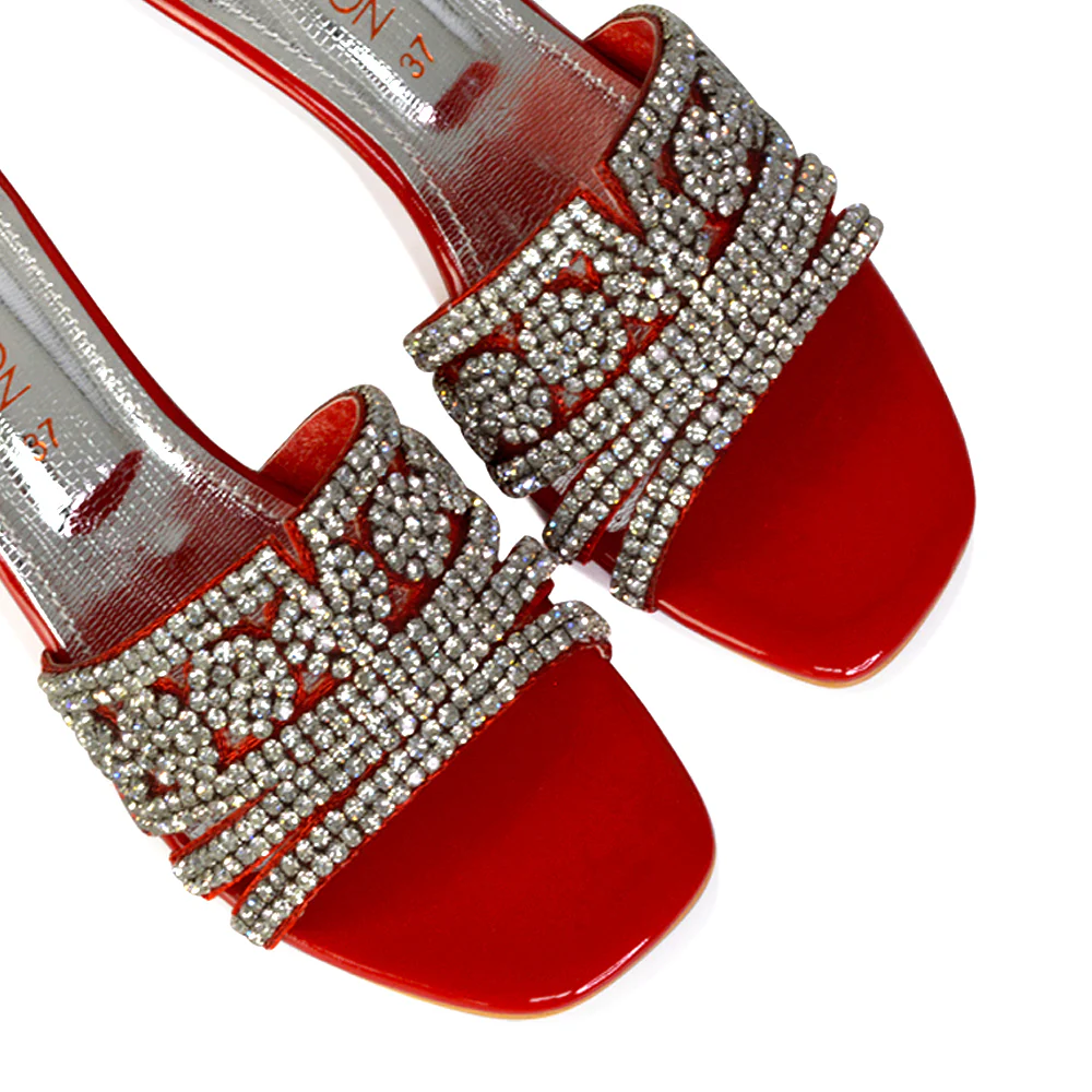 Olive Square Toe Embellished Diamante Wedge Heel Sandals in White - Image 7