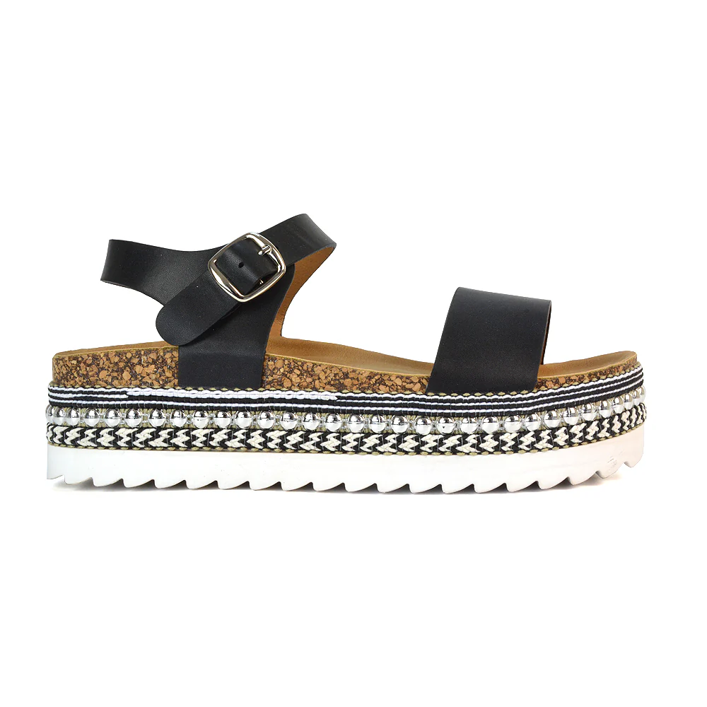 Bonnie Strappy Flat Sandals Chunky Flatform Wedges in White - Image 6