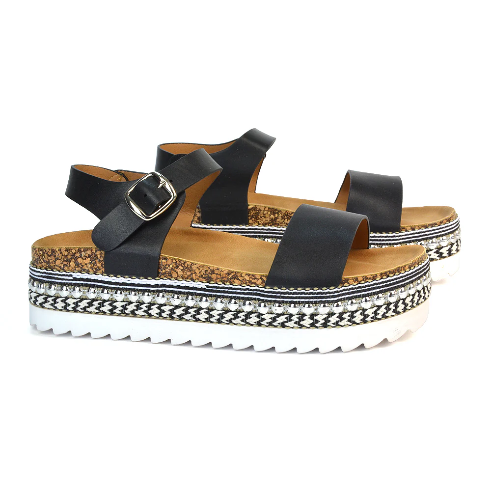 Bonnie Strappy Flat Sandals Chunky Flatform Wedges in White - Image 7
