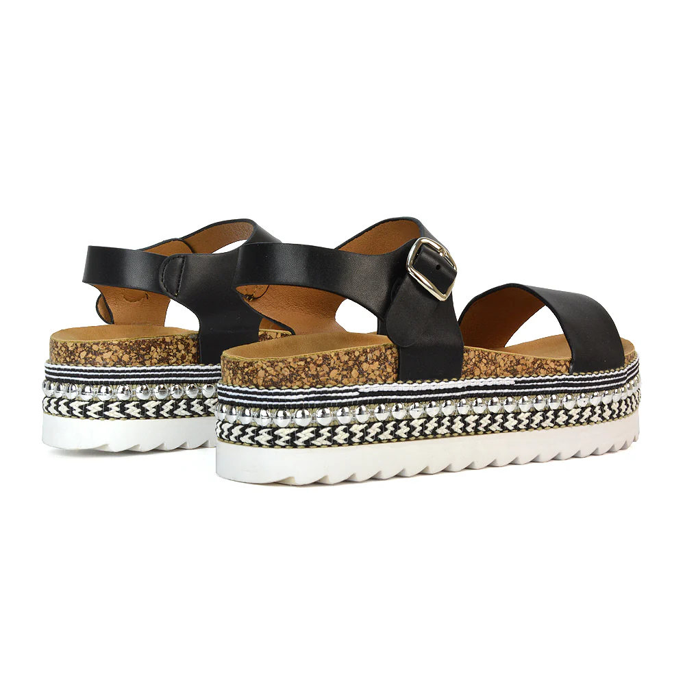 Bonnie Strappy Flat Sandals Chunky Flatform Wedges in White - Image 8