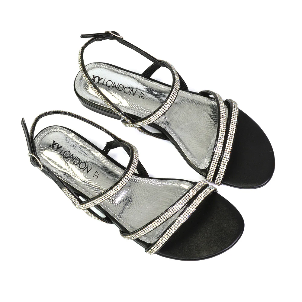 Orla Buckle Strappy Summer Sparkly Bridal Flat Diamante Sandals in Gold - Image 68