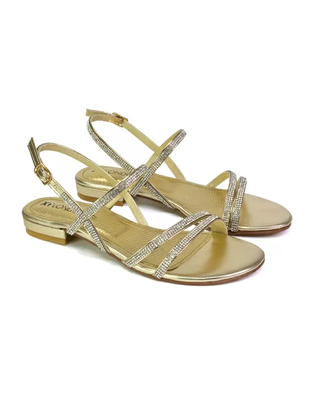 Orla Buckle Strappy Summer Sparkly Bridal Flat Diamante Sandals in Silver - Image 38