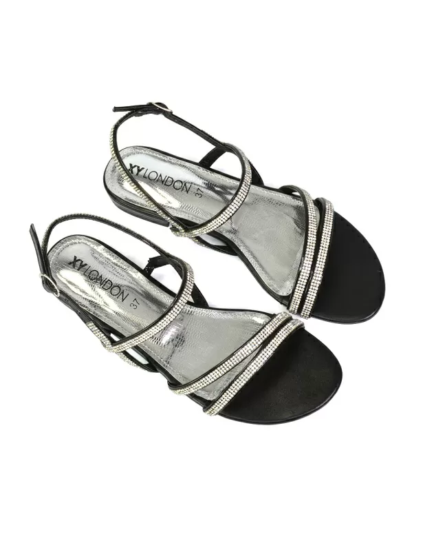 Orla Buckle Strappy Summer Sparkly Bridal Flat Diamante Sandals in Silver - Image 68