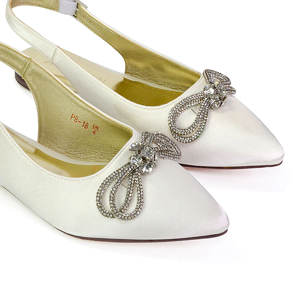 Ossie Slingback Diamante Bow Pointed Toe Ballerina Pump Shoes in Black - Image 92