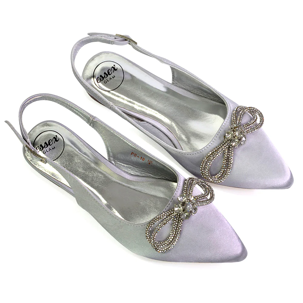 Ossie Slingback Diamante Bow Pointed Toe Ballerina Pump Shoes in Fuchsia - Image 119