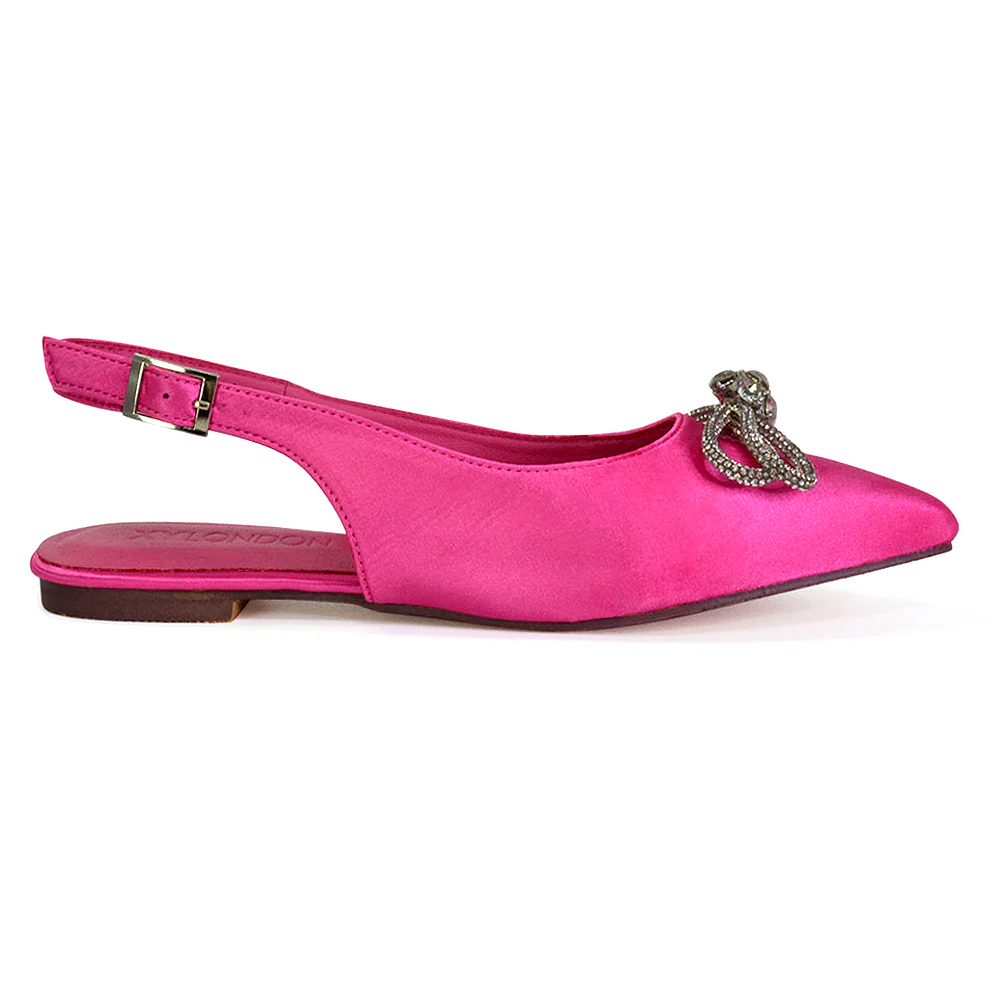 Ossie Slingback Diamante Bow Pointed Toe Ballerina Pump Shoes in Fuchsia - Image 3