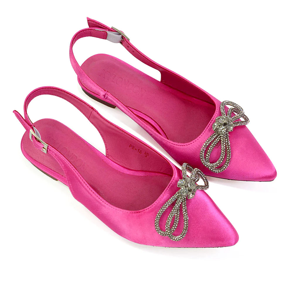 Ossie Slingback Diamante Bow Pointed Toe Ballerina Pump Shoes in Fuchsia - Image 4
