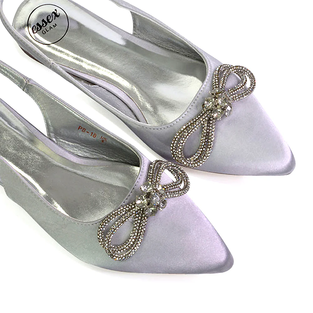 Ossie Slingback Diamante Bow Pointed Toe Ballerina Pump Shoes in Green - Image 101