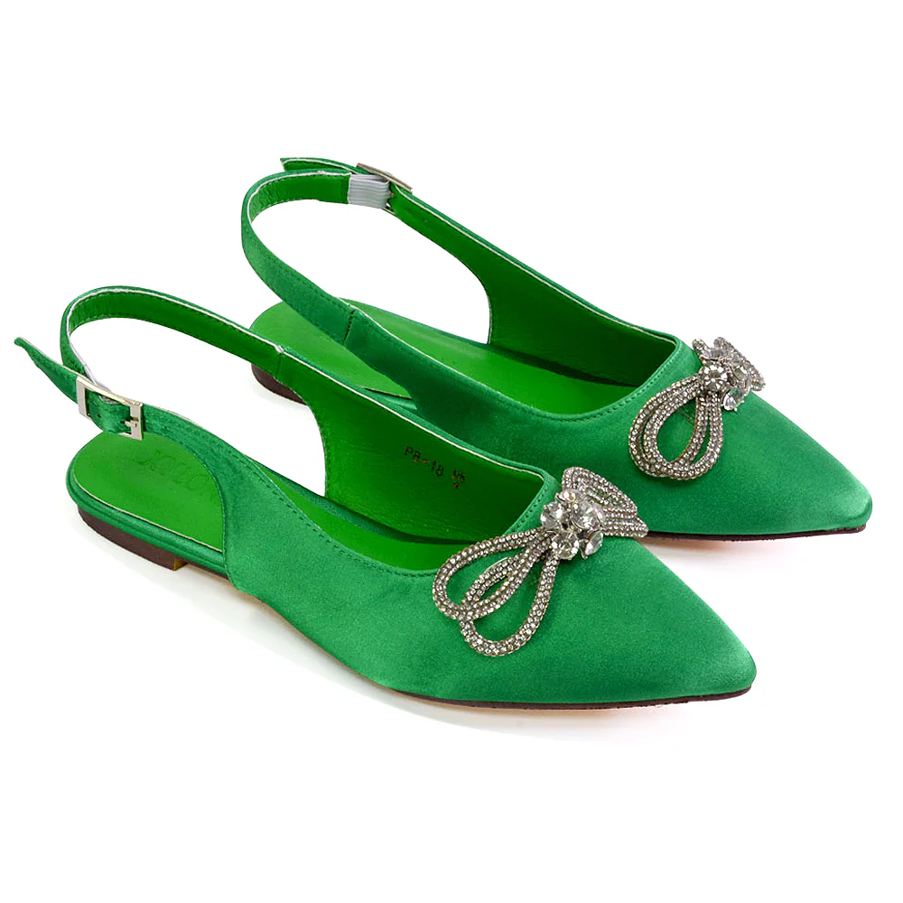 Ossie Slingback Diamante Bow Pointed Toe Ballerina Pump Shoes in Green - Image 26