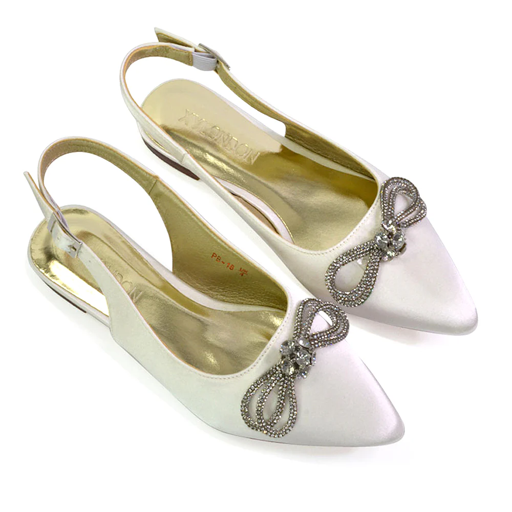 Ossie Slingback Diamante Bow Pointed Toe Ballerina Pump Shoes in Green - Image 79