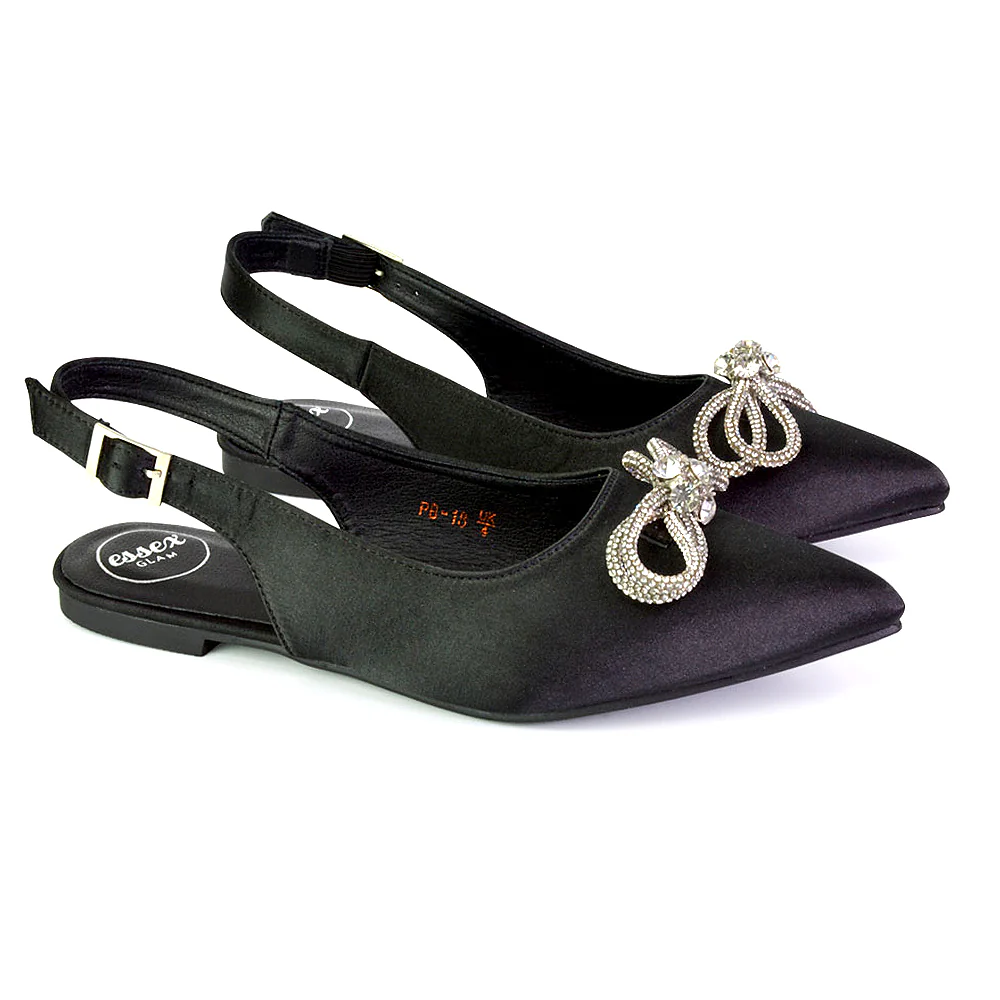 Ossie Slingback Diamante Bow Pointed Toe Ballerina Pump Shoes in Ivory - Image 139