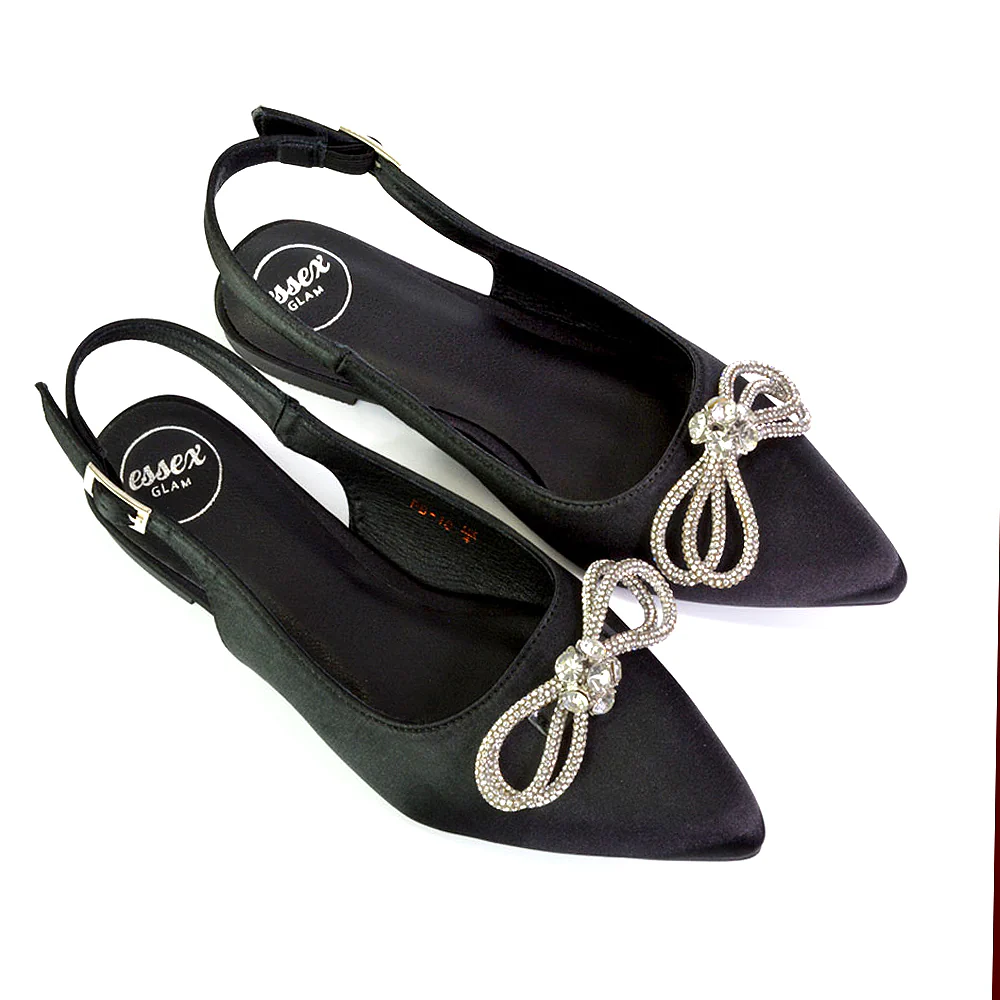 Ossie Slingback Diamante Bow Pointed Toe Ballerina Pump Shoes in Silver - Image 133
