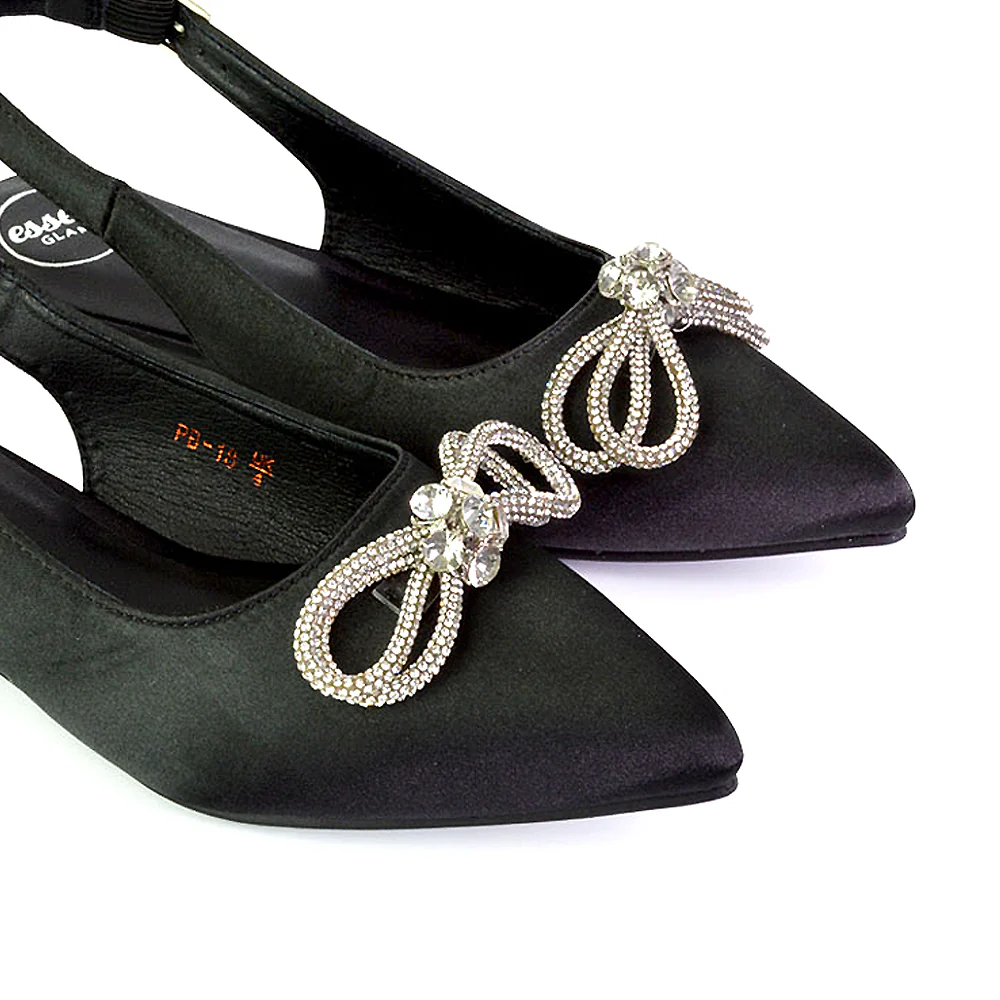 Ossie Slingback Diamante Bow Pointed Toe Ballerina Pump Shoes in Silver - Image 136