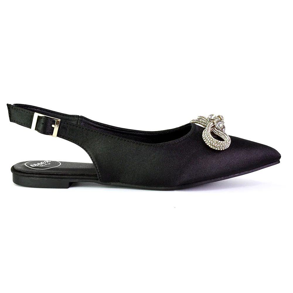 Ossie Slingback Diamante Bow Pointed Toe Ballerina Pump Shoes in Silver - Image 137