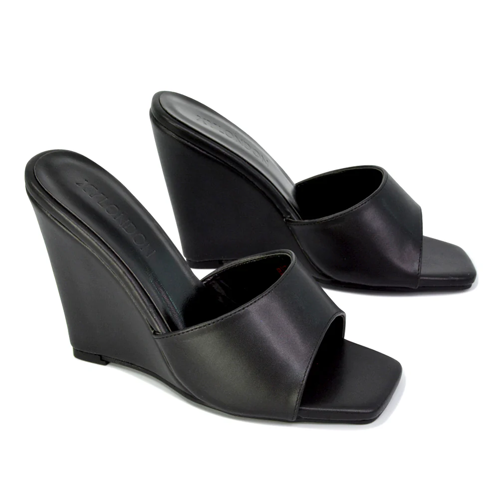 Otis Slip On Square Toe Wedge High Heeled Mule Summer Sandal Slides in Light Green - Image 131