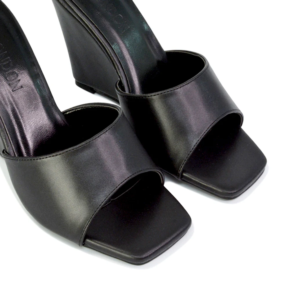 Otis Slip On Square Toe Wedge High Heeled Mule Summer Sandal Slides in Light Green - Image 152