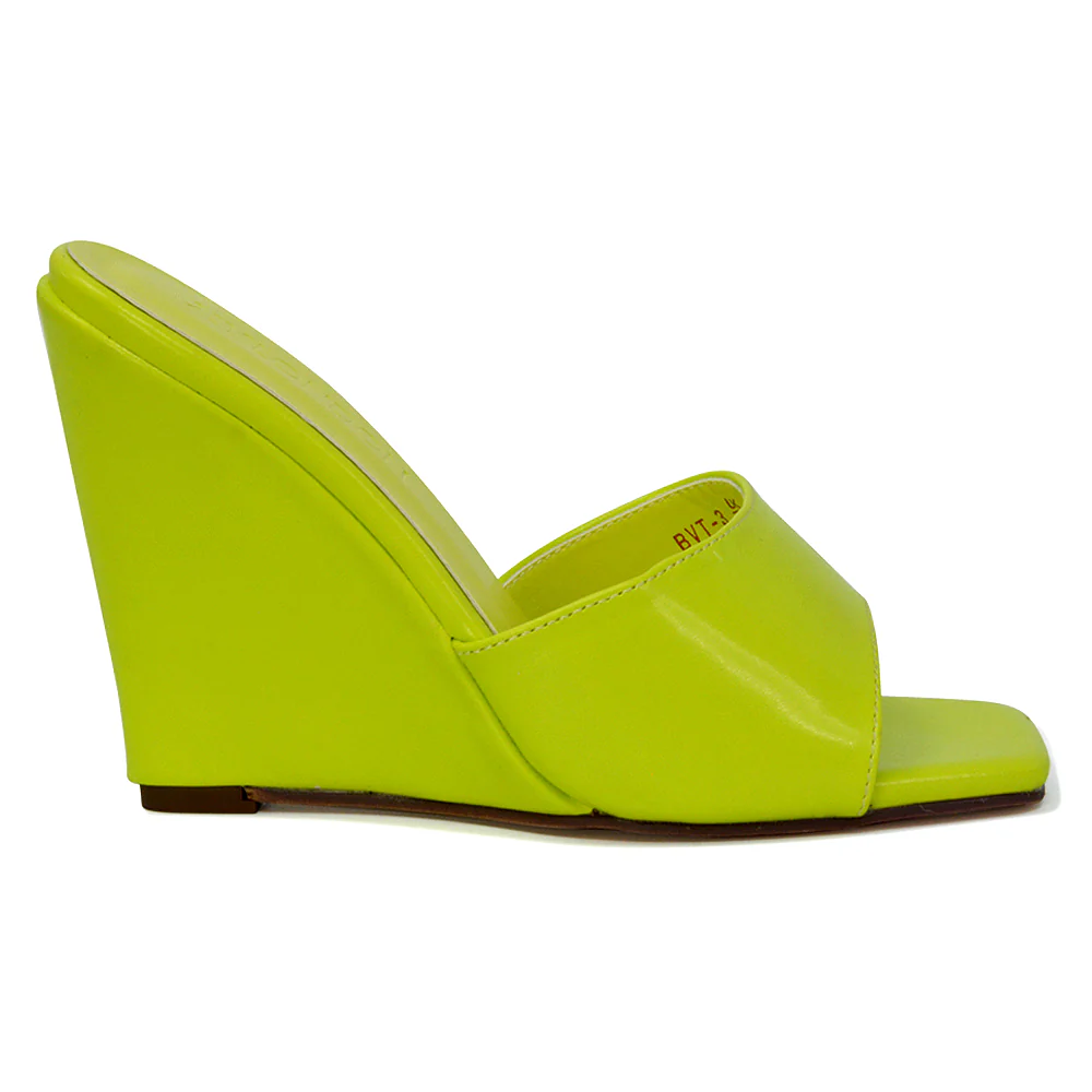 Otis Slip On Square Toe Wedge High Heeled Mule Summer Sandal Slides in Light Green - Image 28