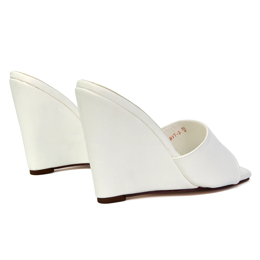 Otis Slip On Square Toe Wedge High Heeled Mule Summer Sandal Slides in Light Green - Image 60