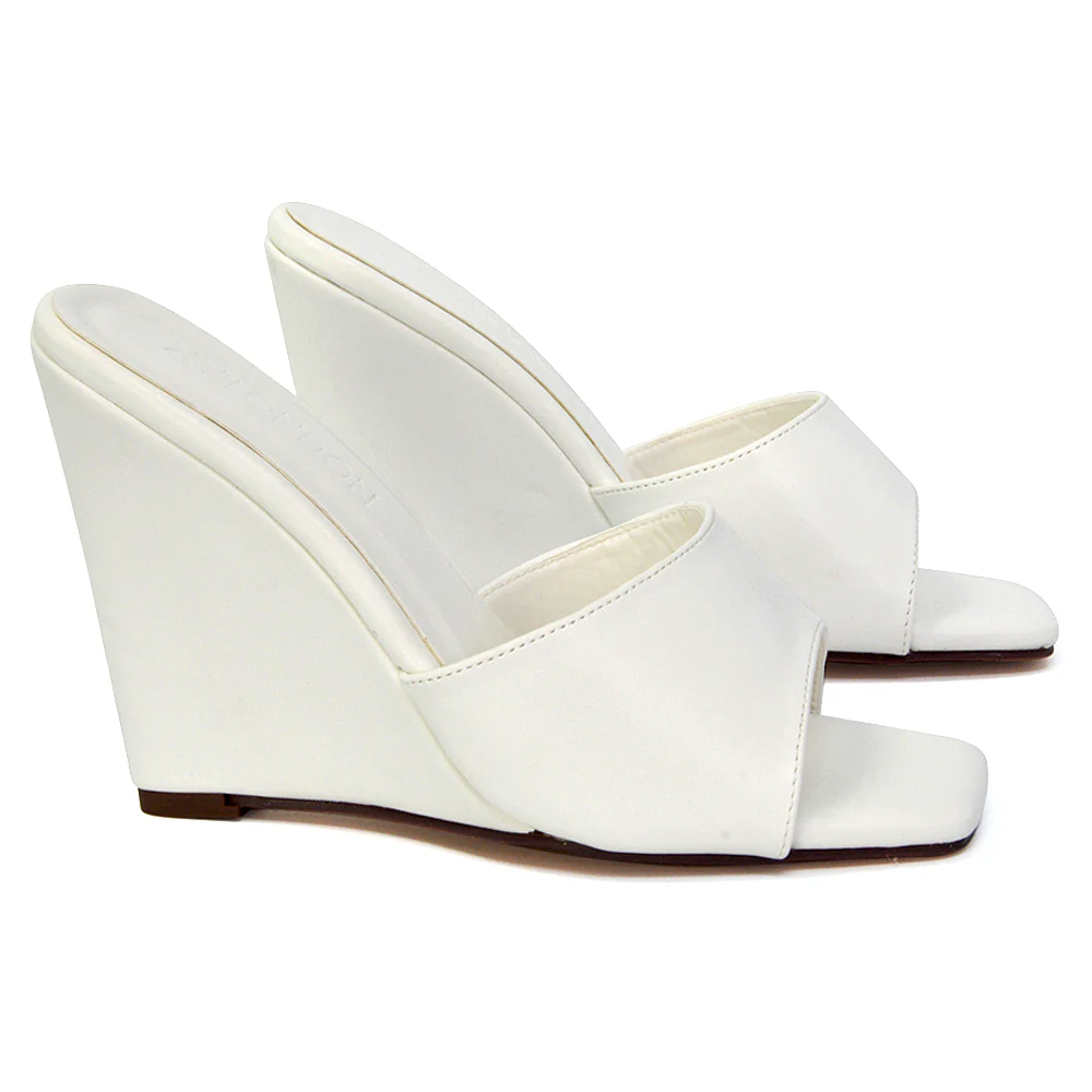 Otis Slip On Square Toe Wedge High Heeled Mule Summer Sandal Slides in Light Green - Image 64