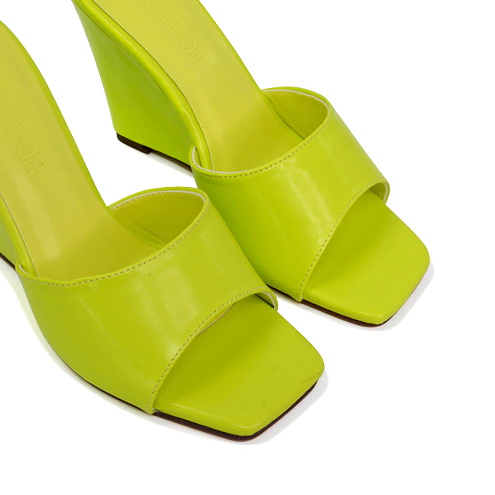 Otis Slip On Square Toe Wedge High Heeled Mule Summer Sandal Slides in Light Green - Image 7