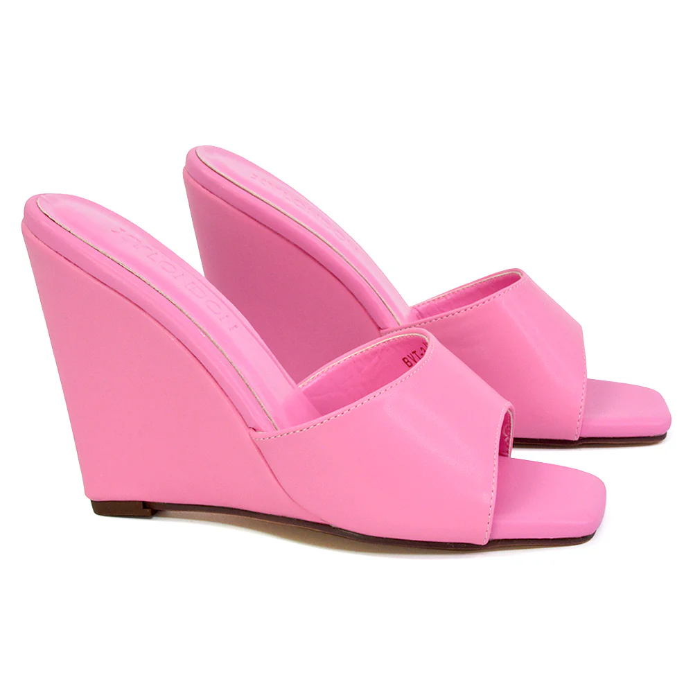 Otis Slip On Square Toe Wedge High Heeled Mule Summer Sandal Slides in Light Green - Image 79