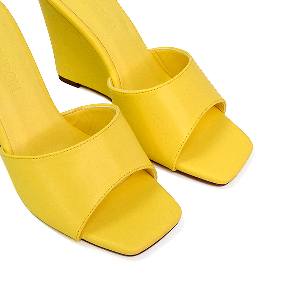 Otis Slip On Square Toe Wedge High Heeled Mule Summer Sandal Slides in Light Green - Image 97