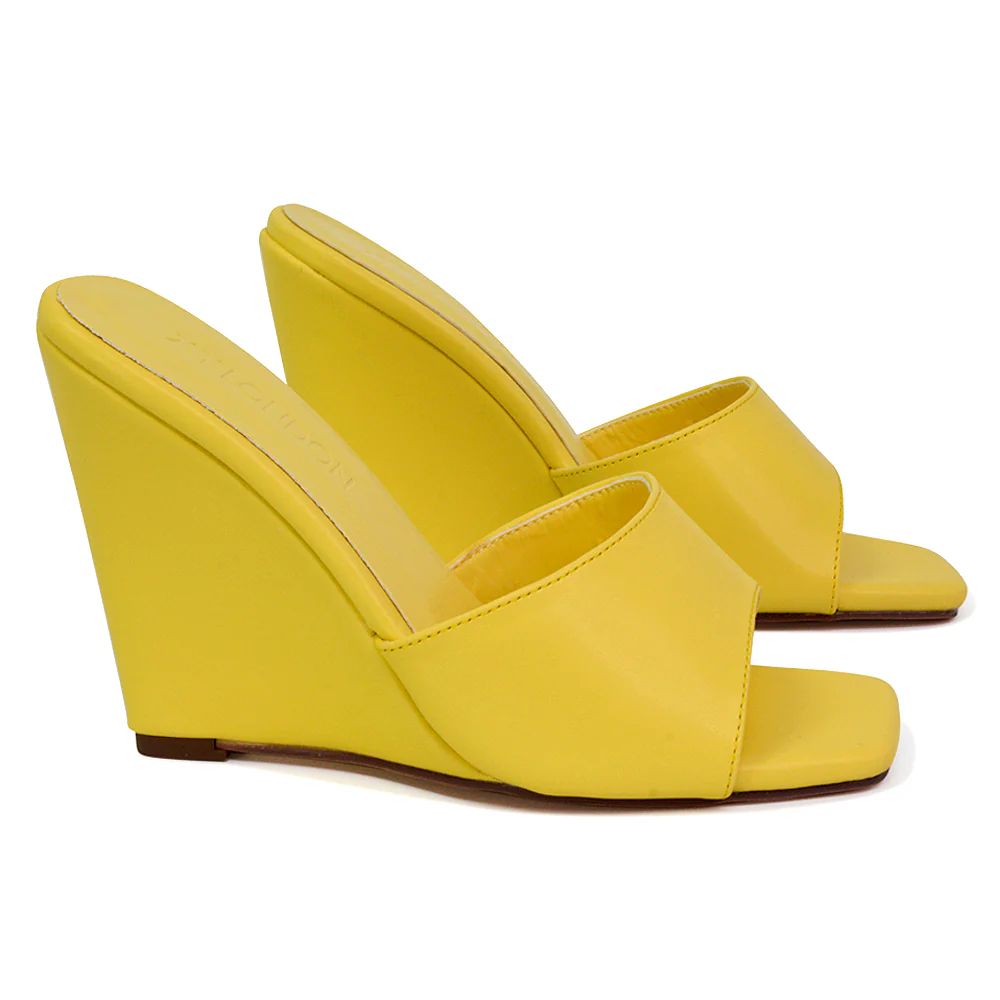 Otis Slip On Square Toe Wedge High Heeled Mule Summer Sandals in Pink - Image 107