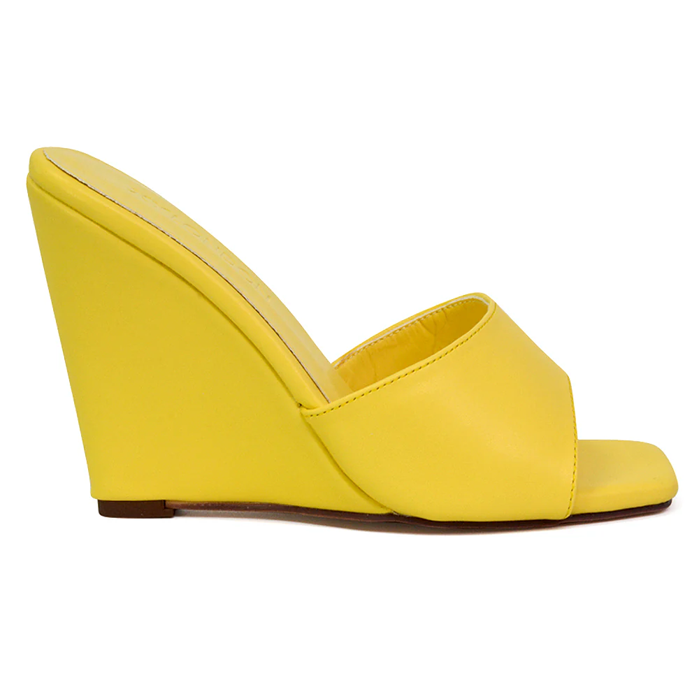 Otis Slip On Square Toe Wedge High Heeled Mule Summer Sandals in Pink - Image 126