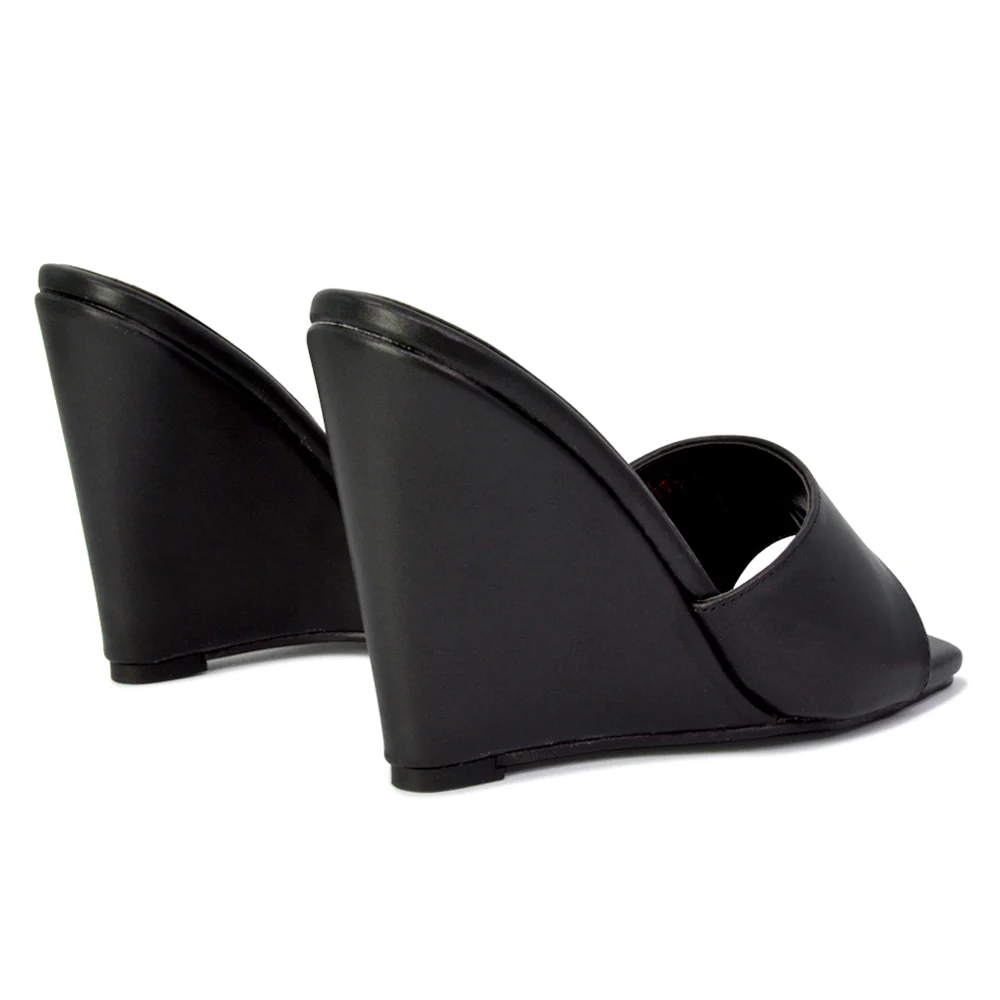 Otis Slip On Square Toe Wedge High Heeled Mule Summer Sandals in Pink - Image 133