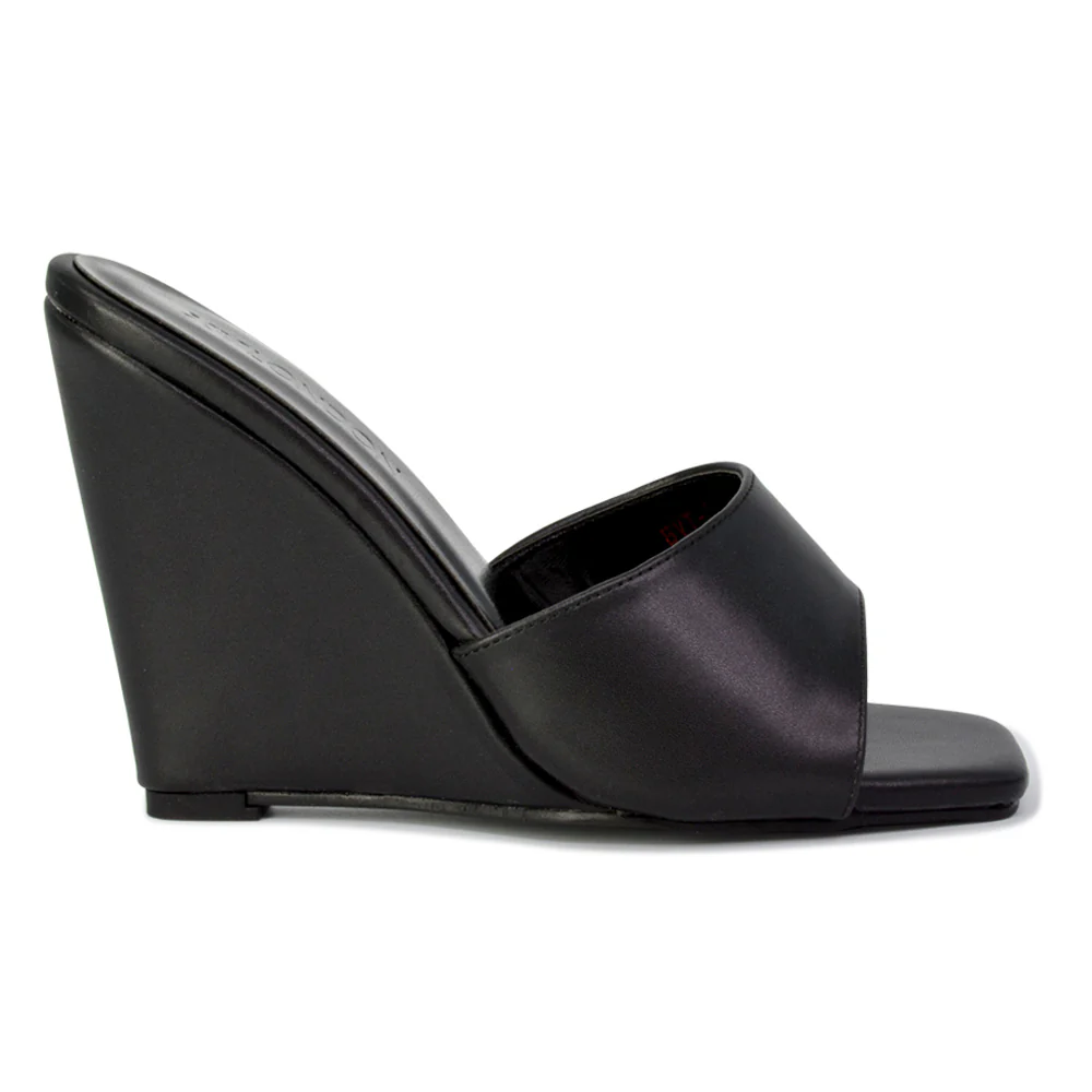 Otis Slip On Square Toe Wedge High Heeled Mule Summer Sandals in Pink - Image 136