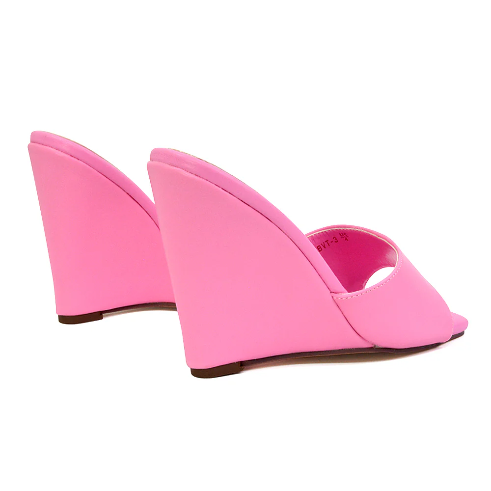 Otis Slip On Square Toe Wedge High Heeled Mule Summer Sandals in Pink - Image 4