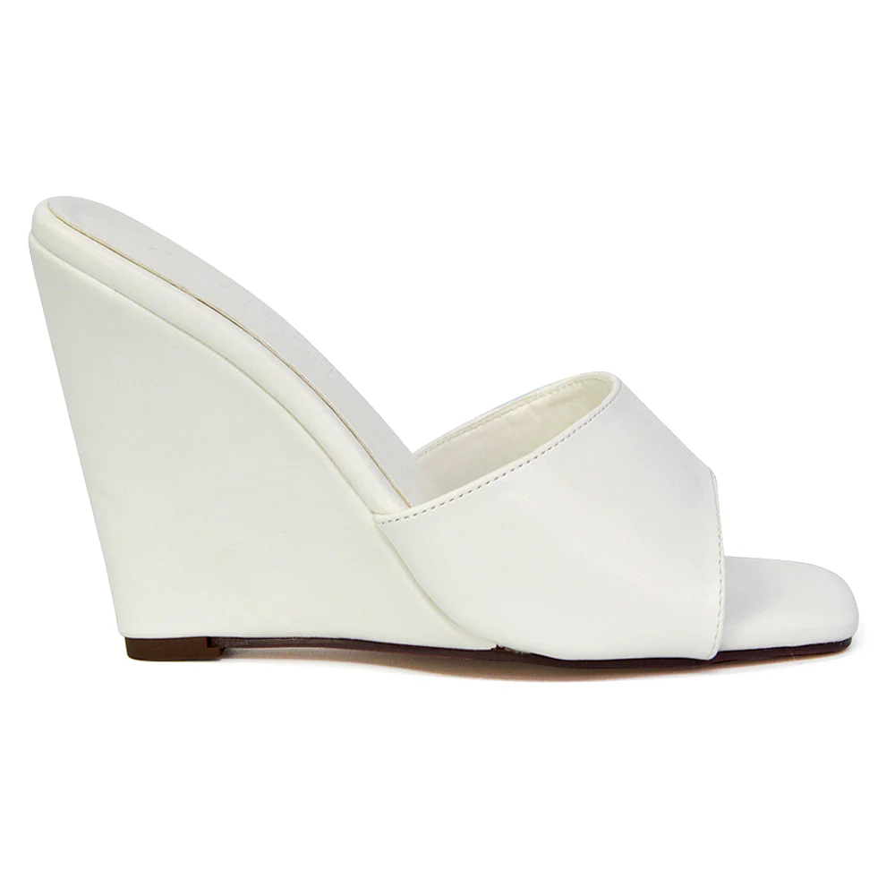 Otis Slip On Square Toe Wedge High Heeled Mule Summer Sandals in Pink - Image 46