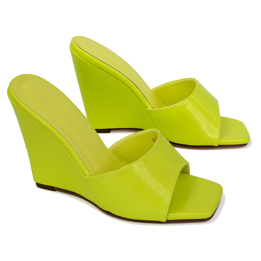 Otis Slip On Square Toe Wedge High Heeled Mule Summer Sandals in Pink - Image 9