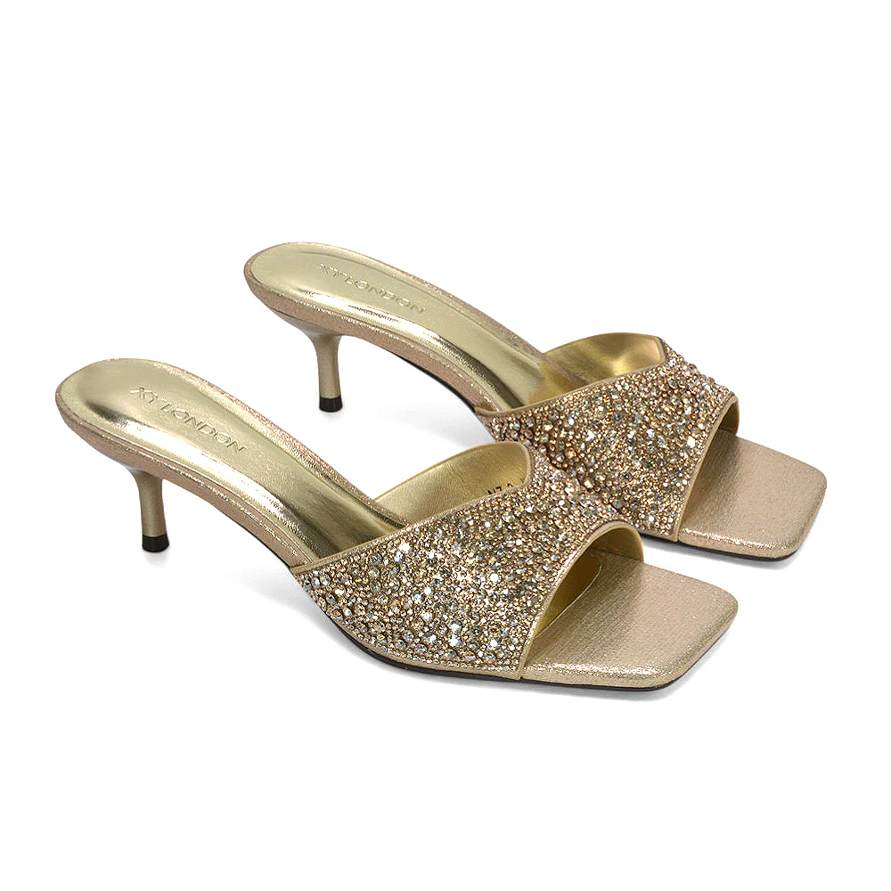 Ottilie Crystal Embellished Sparkly Kitten Heeled Sandal Mules in Silver - Image 7