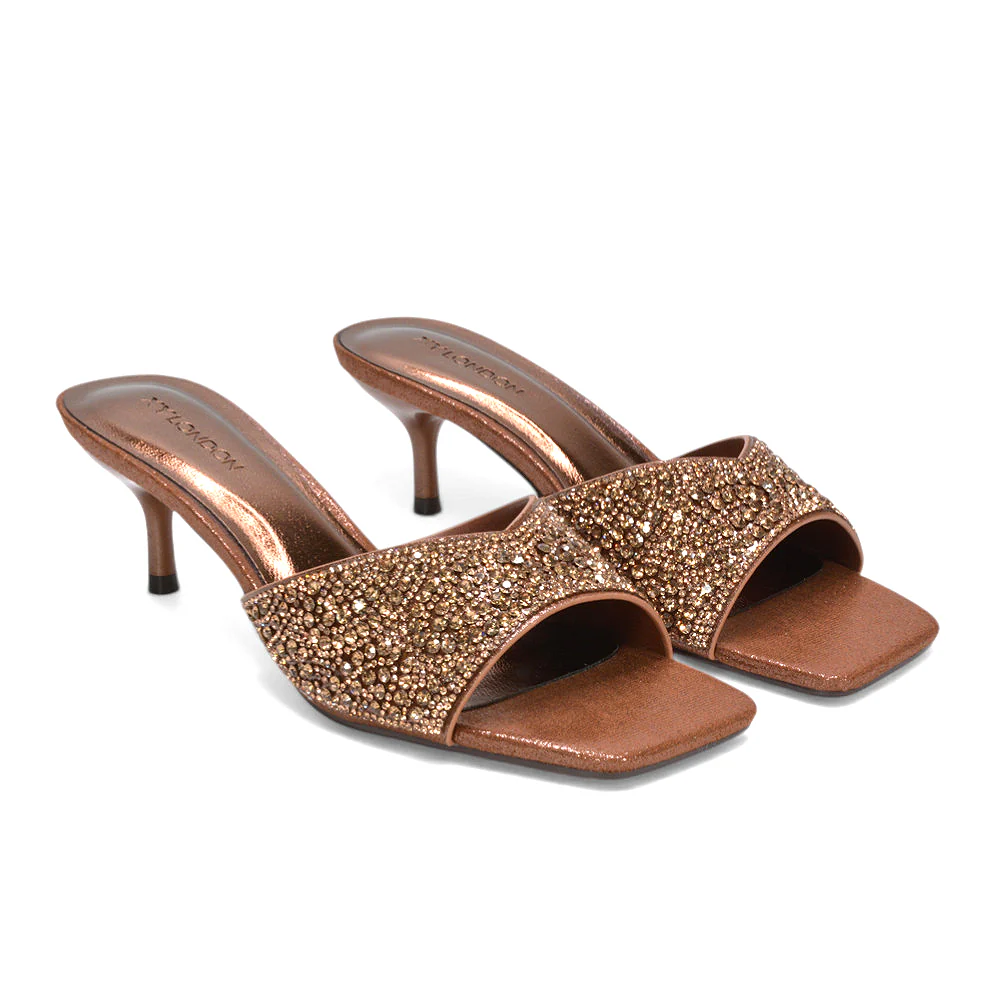 Ottilie Crystal Embellished Sparkly Kitten Heeled Sandal Mules in Silver - Image 19