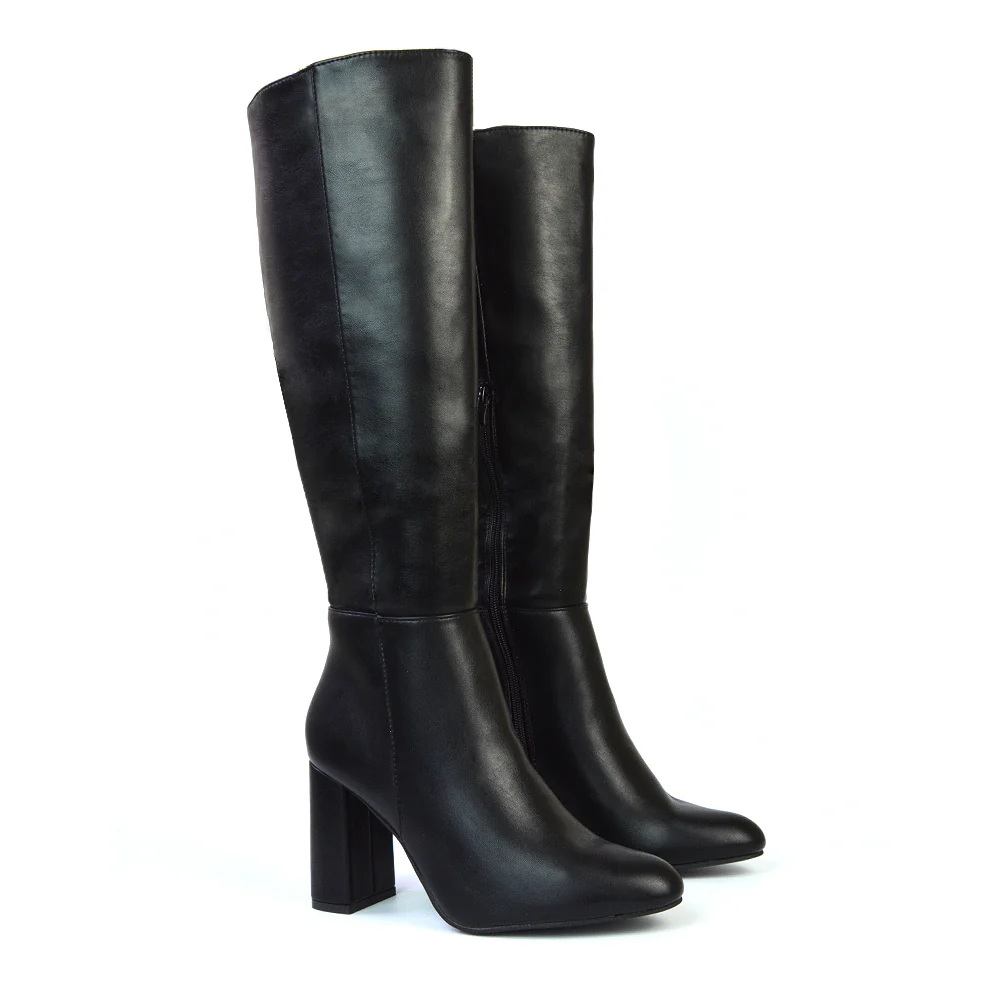 Paityn Knee High Boots With Block High Heel in Black Synthetic Leather - Image 16