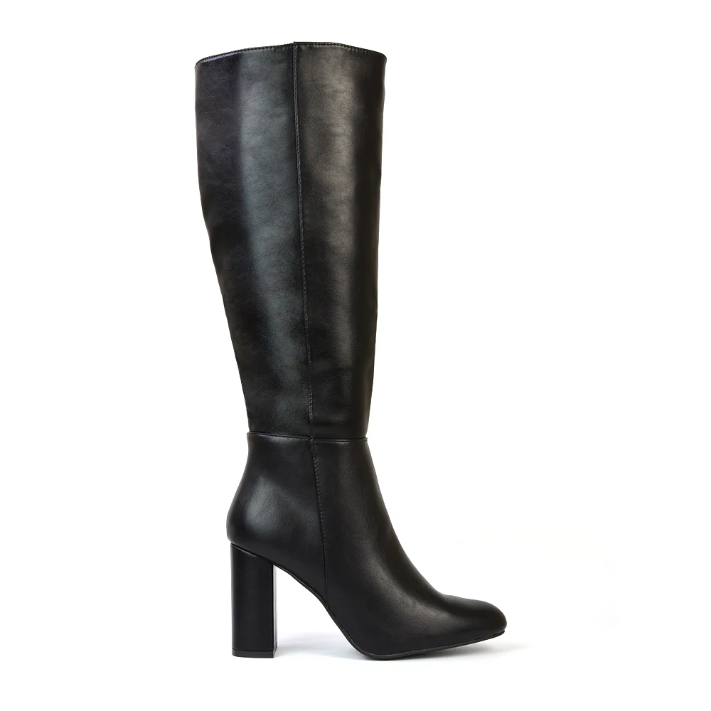 Paityn Knee High Boots With Block High Heel in Black Synthetic Leather - Image 18