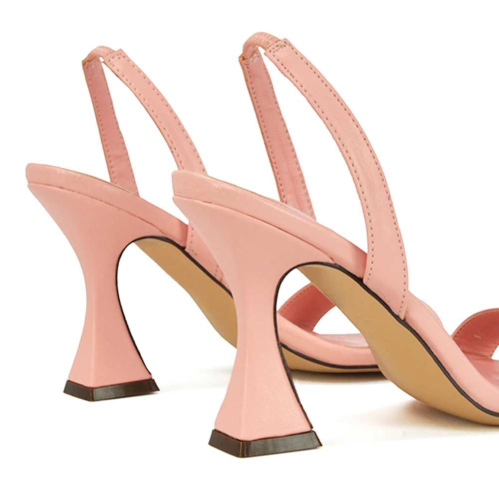 Paola Sling Back Strappy Square Toe Sculptured High Heel Sandals in Pink Synthetic Leather - Image 42