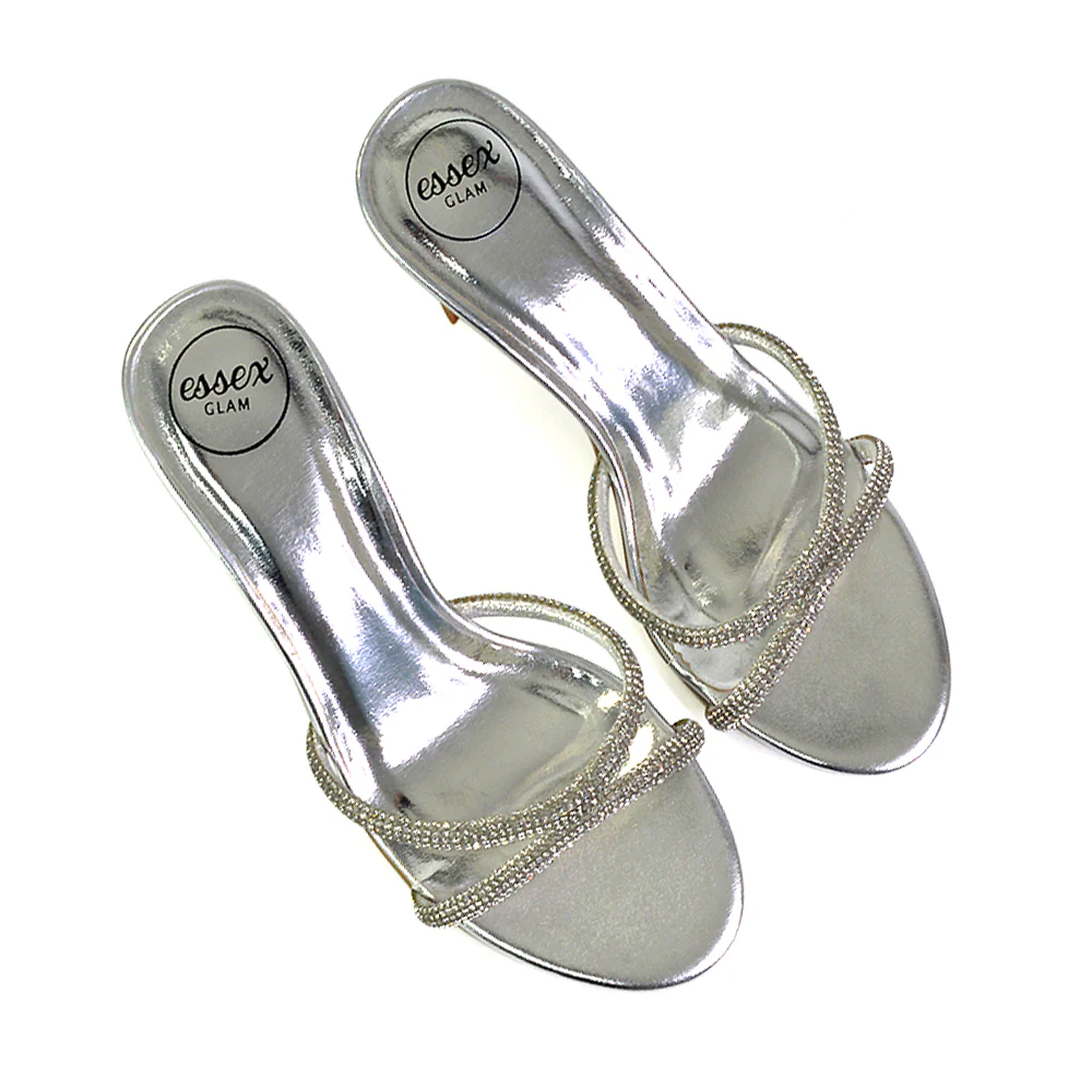Paxton Diamante Strappy Mid High Heel Party Stiletto Mule Sandals In Gold - Image 33