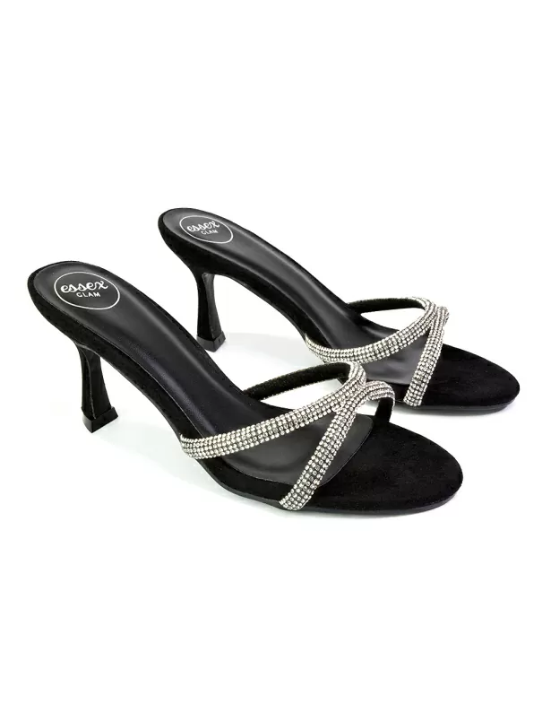 Paxton Diamante Strappy Mid High Heel Party Stiletto Mule Sandals In Gold - Image 6